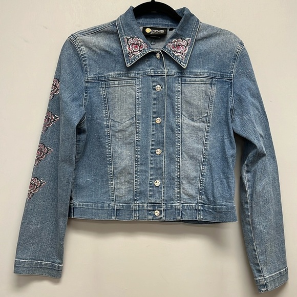 Christine Alexander Women’s Embellished Cropped Denim Jacket Size Small - Picture 1 of 9